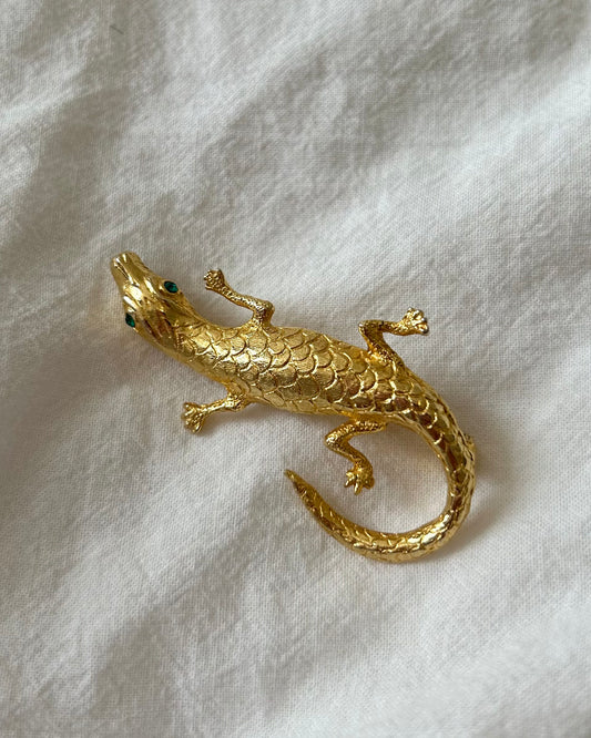 1980s Gold-Tone Lizard Brooch
