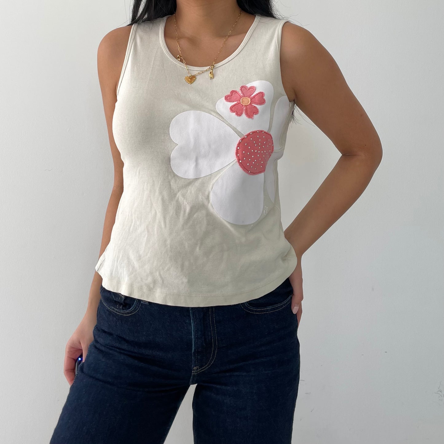 La Senza Girl Beige Flower Graphic Tank - Small/Medium