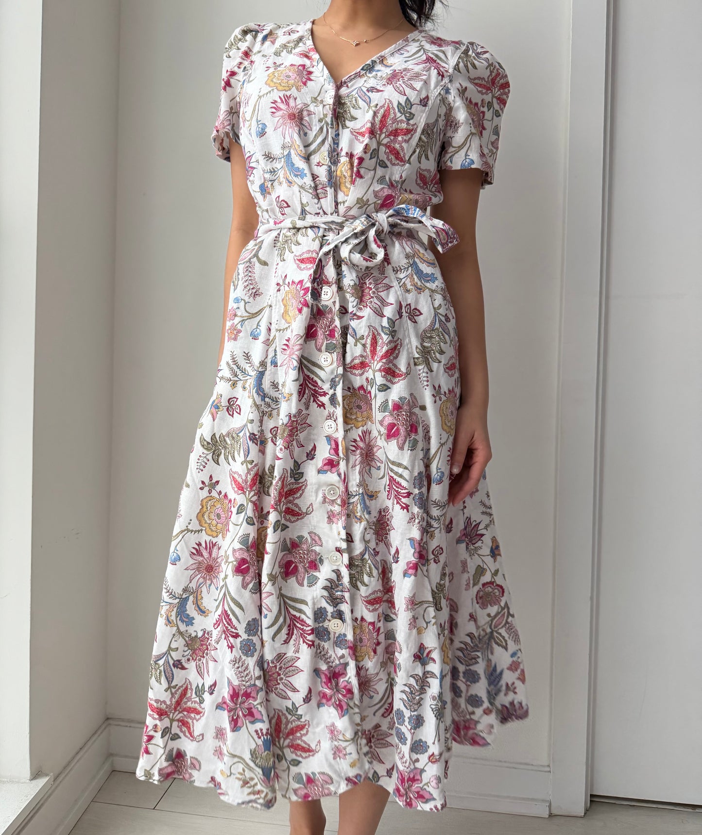 Polo Ralph Lauren White Floral Linen Dress - Medium