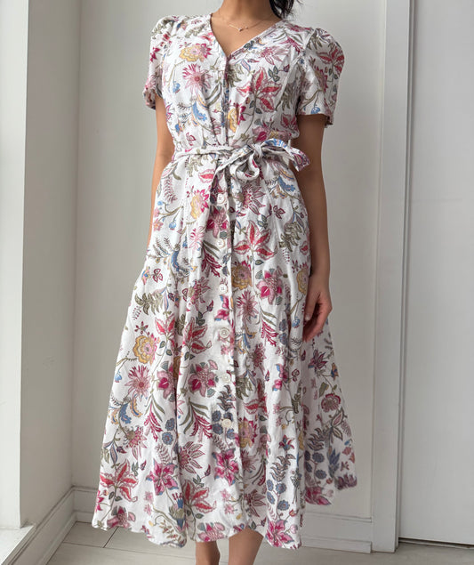 Polo Ralph Lauren White Floral Linen Dress - Medium