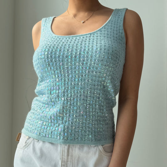 Old Label Jacob Blue Sequin Knit Tank Top - Small