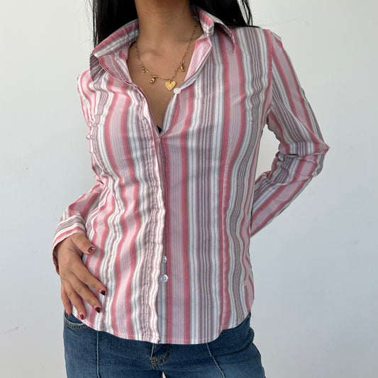 Vintage 90s Made in Canada Tommy Hilfiger Pink Striped Shirt - Medium