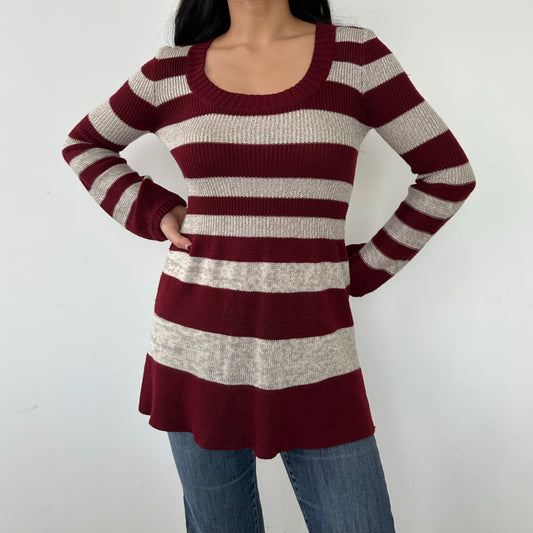 Burgundy Striped Babydoll Long Sleeve Knit - Medium