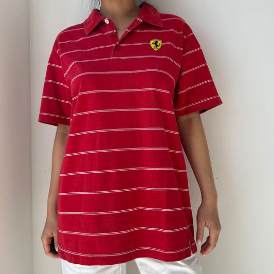Ferrari Red Short Sleeve Striped Polo Shirt - X-Large