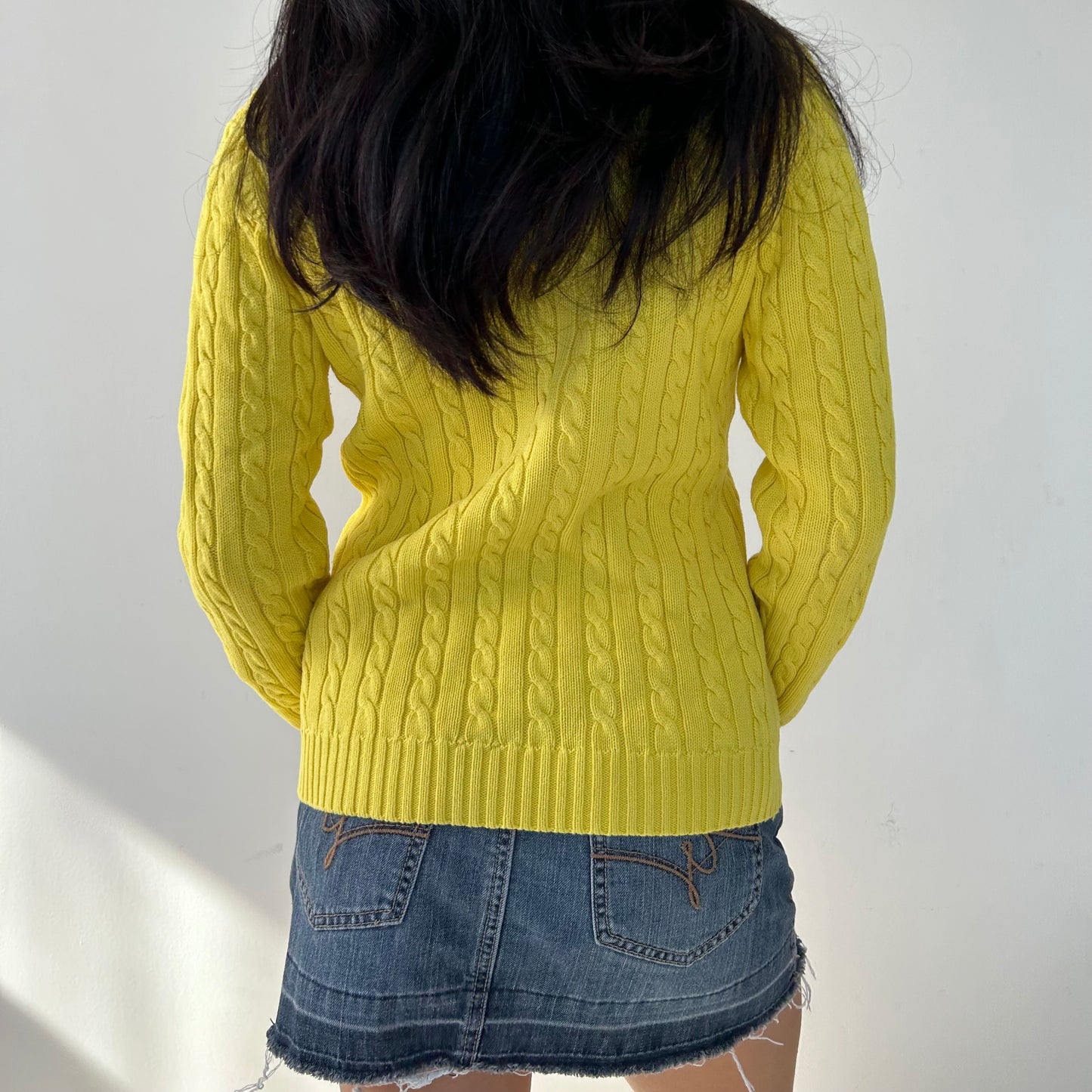 Lauren Ralph Lauren Yellow V-Neck Cable Knit Jumper - X-Small