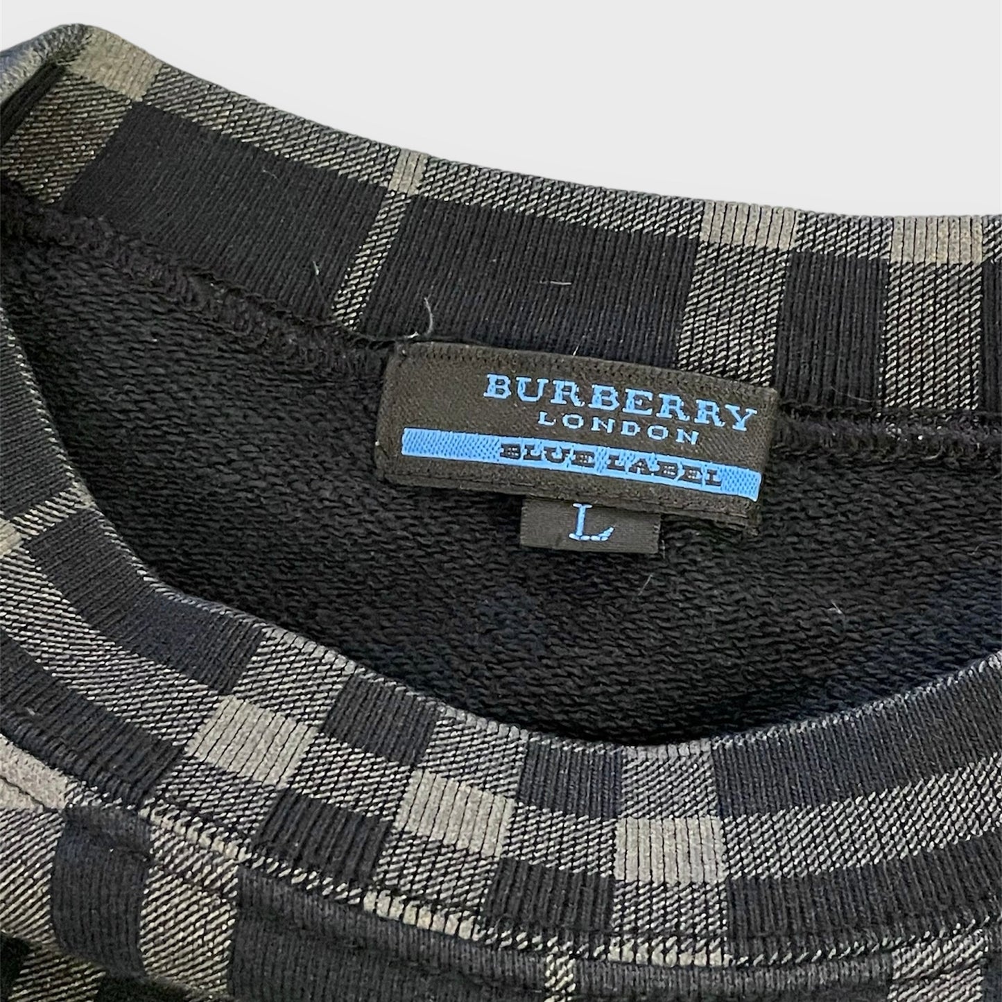 Burberry Navy Blue Nova Check Crewneck Sweatshirt - Large