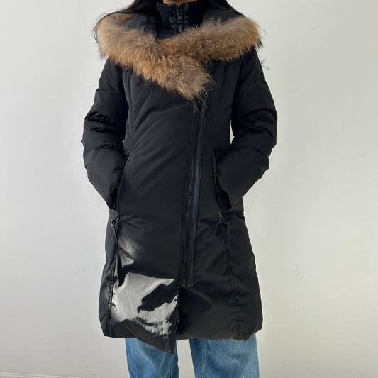 BNWT Atelier Noir by Rudsak Black Down Parka with Genuine Racoon Fur Trim - Medium