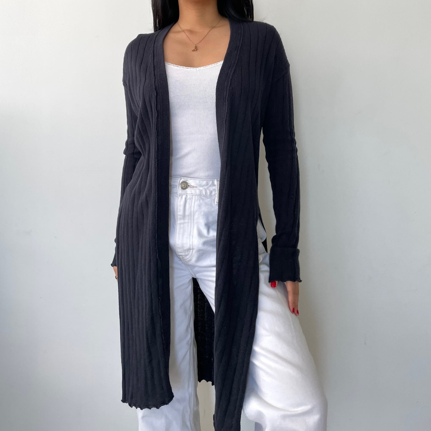 Free People Navy Longline Ribbed Cardigan - Small