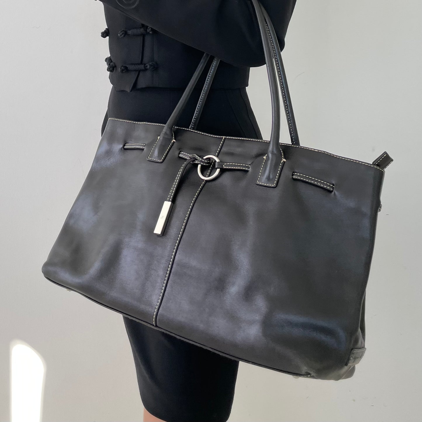 Agnès B. Voyage Black Leather Tote