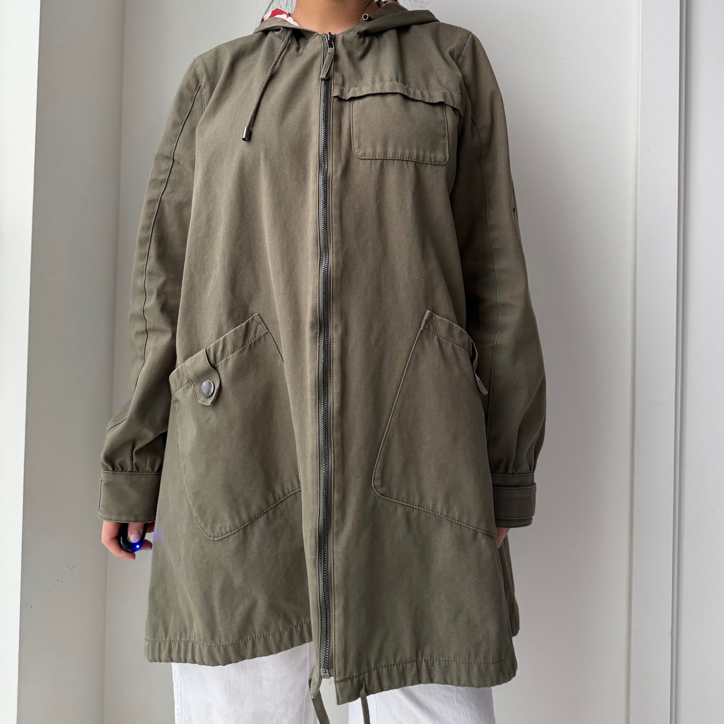 TWINSET Milano Khaki Green Hooded Zip Jacket - Large