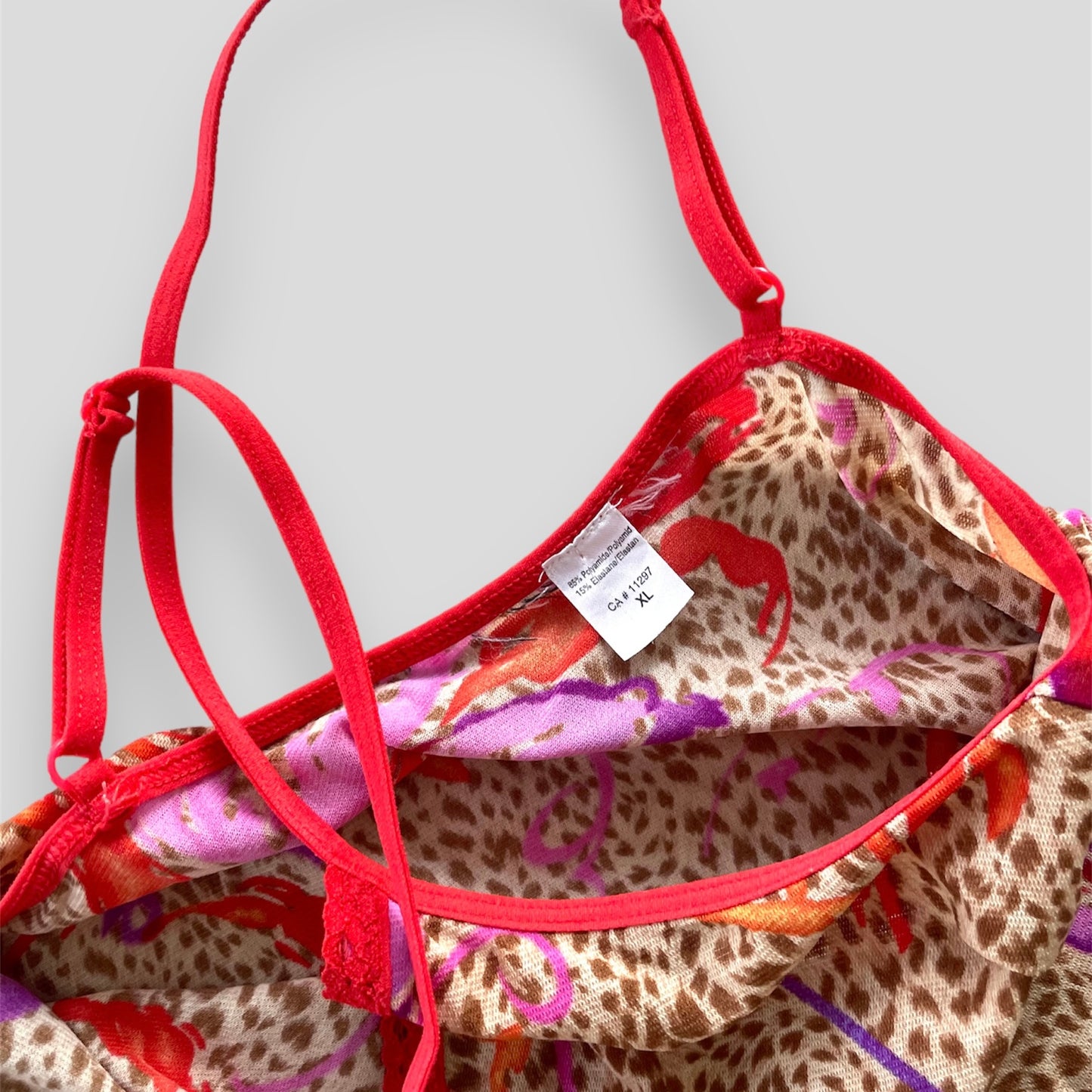 Red and Pink Leopard Print Lingerie Top - Medium