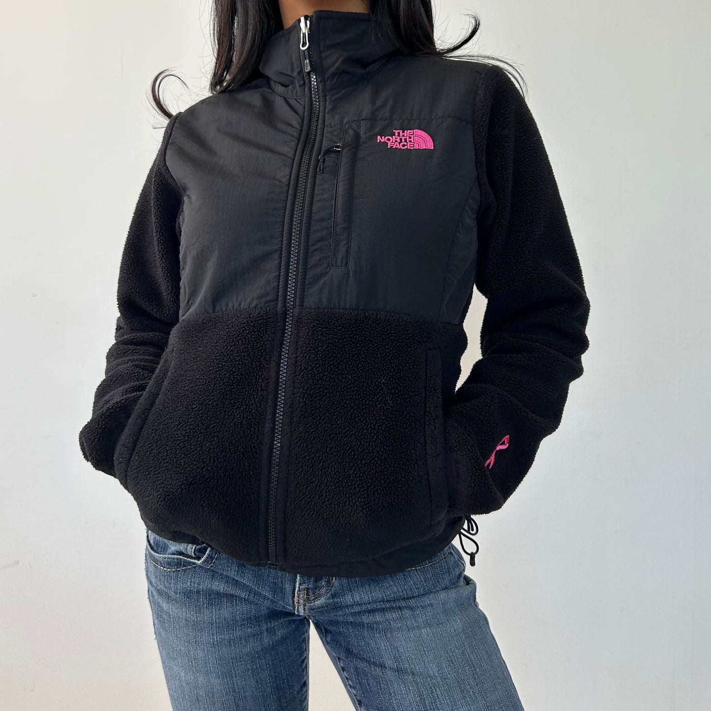 The North Face Limited Edition Black Denali 2 Jacket with Pink Logo - X-Small