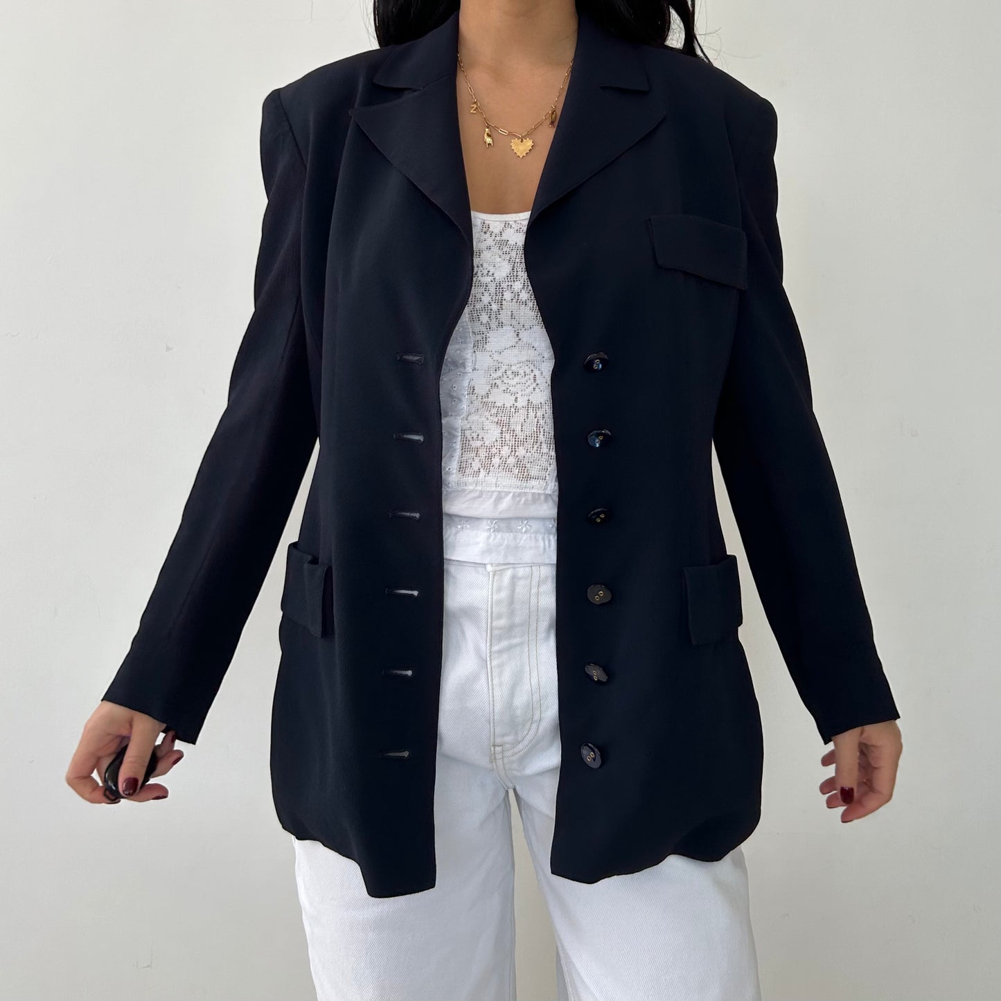 Vintage 1980s Valentino Boutique Navy Blazer - Medium