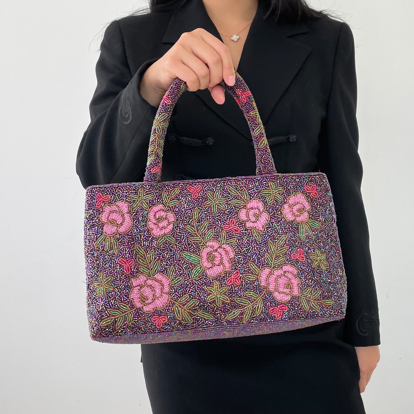 Purple Floral Beaded Bag