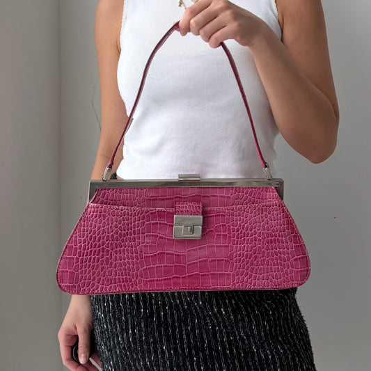 Nine West Pink Croc-Embossed Shoulder Bag