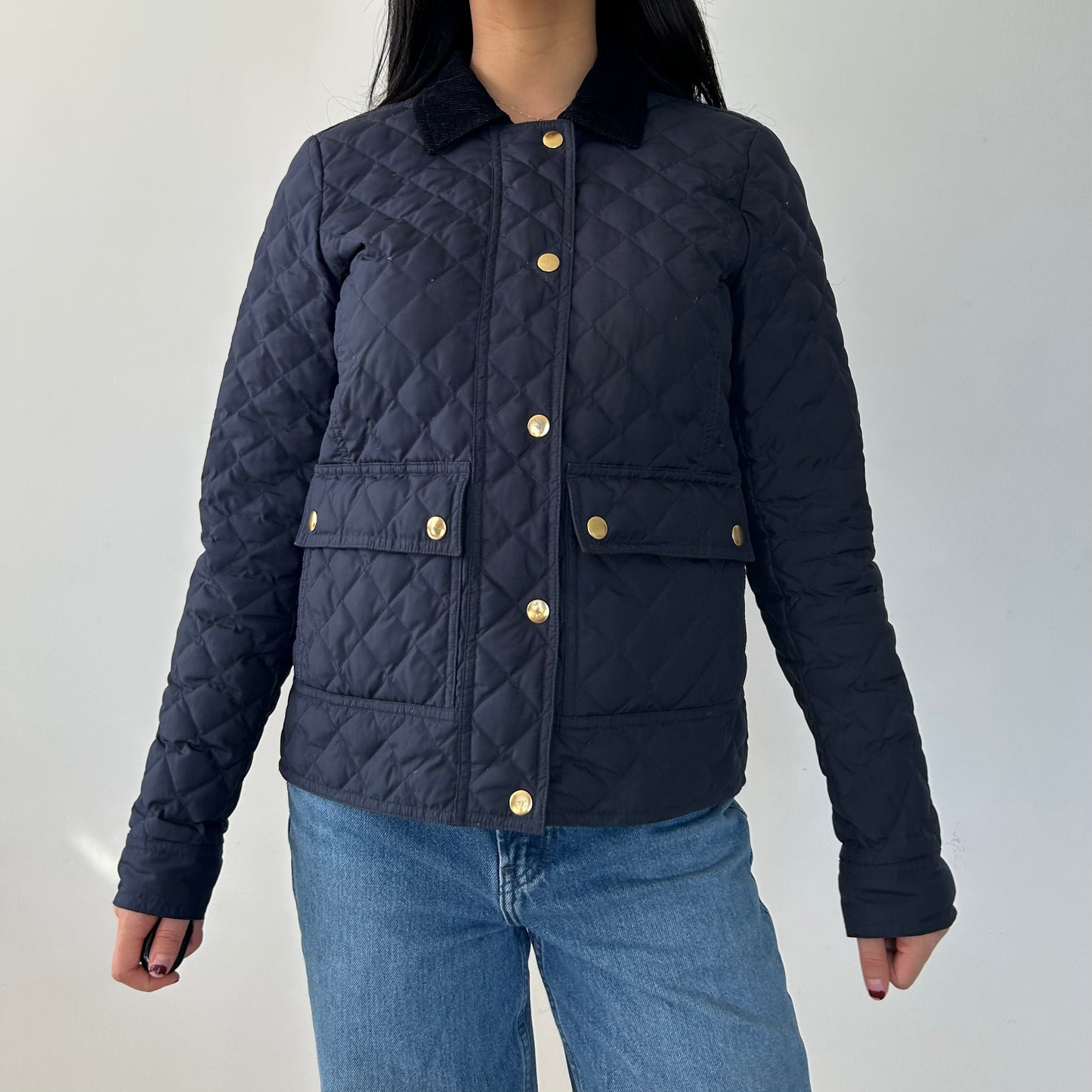 J. Crew Navy Quilted Down Filled Barn Jacket - X-Small