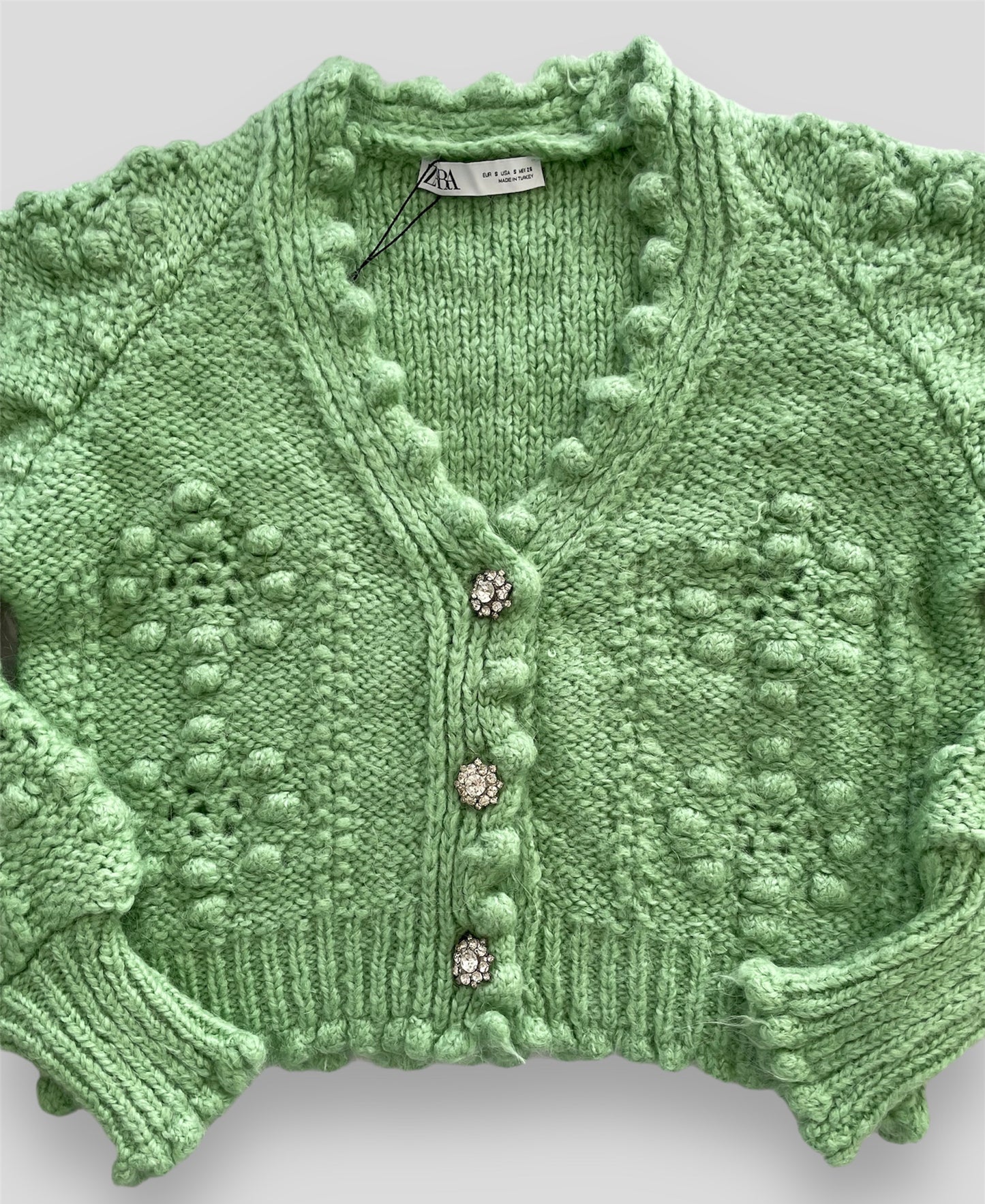 BNWT Zara Green V-Neck Cropped Cardigan - Small