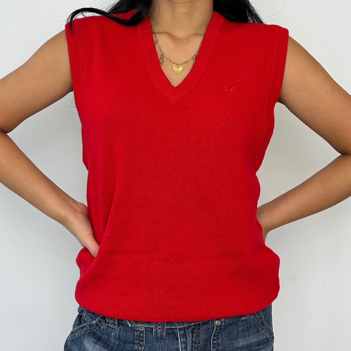 Vintage 1980s Giordano Red Wool Vest - Medium