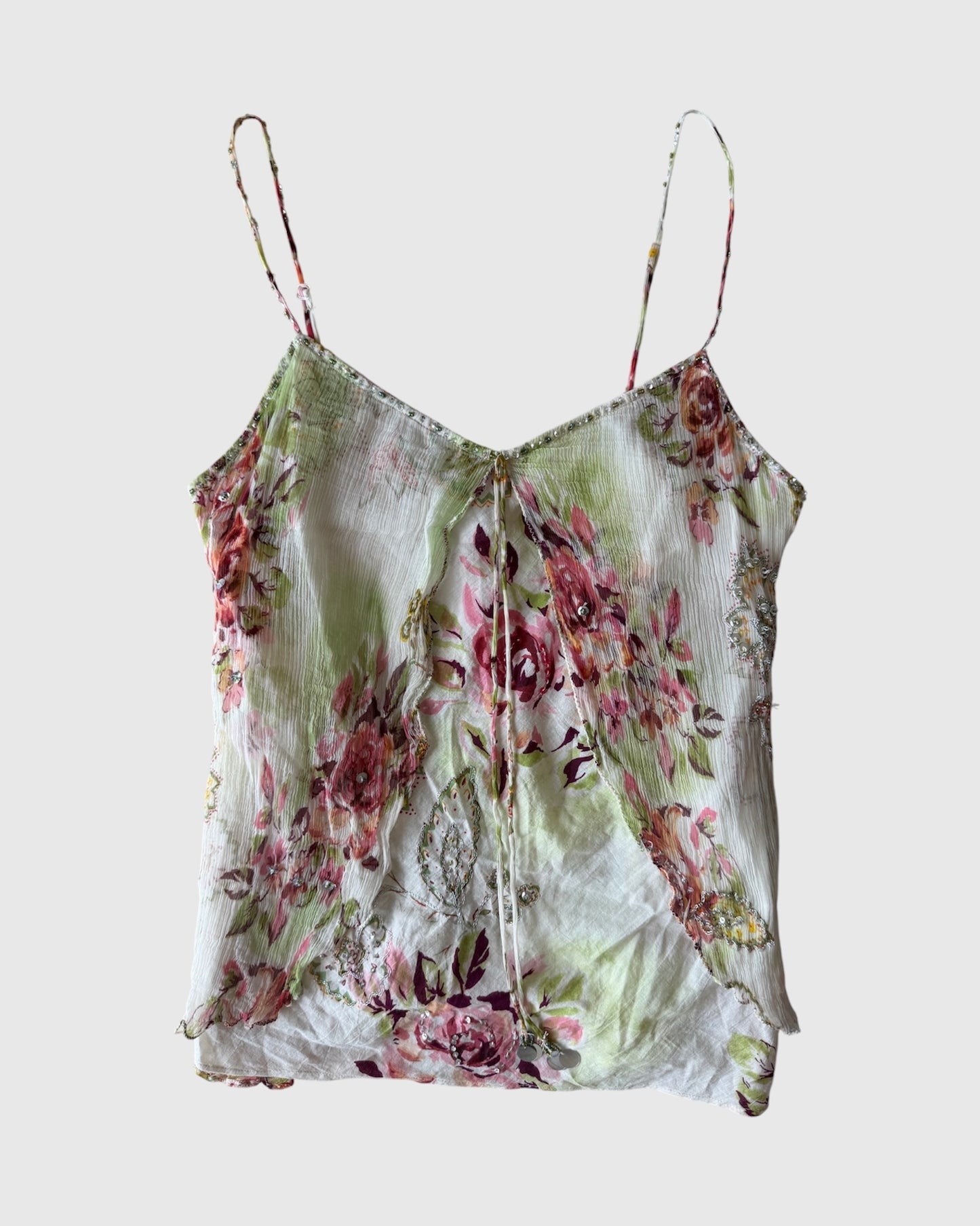 2000s René Derhy Green and Pink Fairy Cami Top - Medium