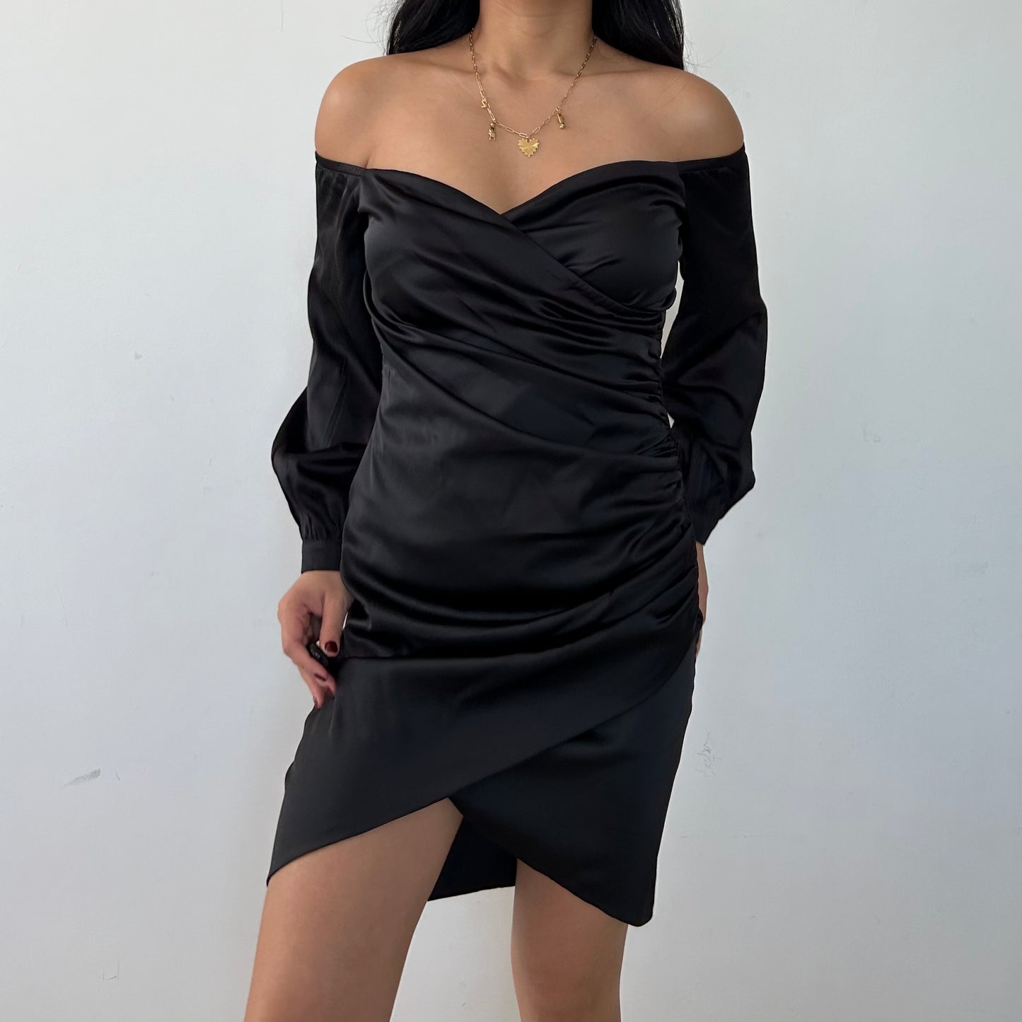 Meshki Black Off Shoulder Wrap Dress - Medium