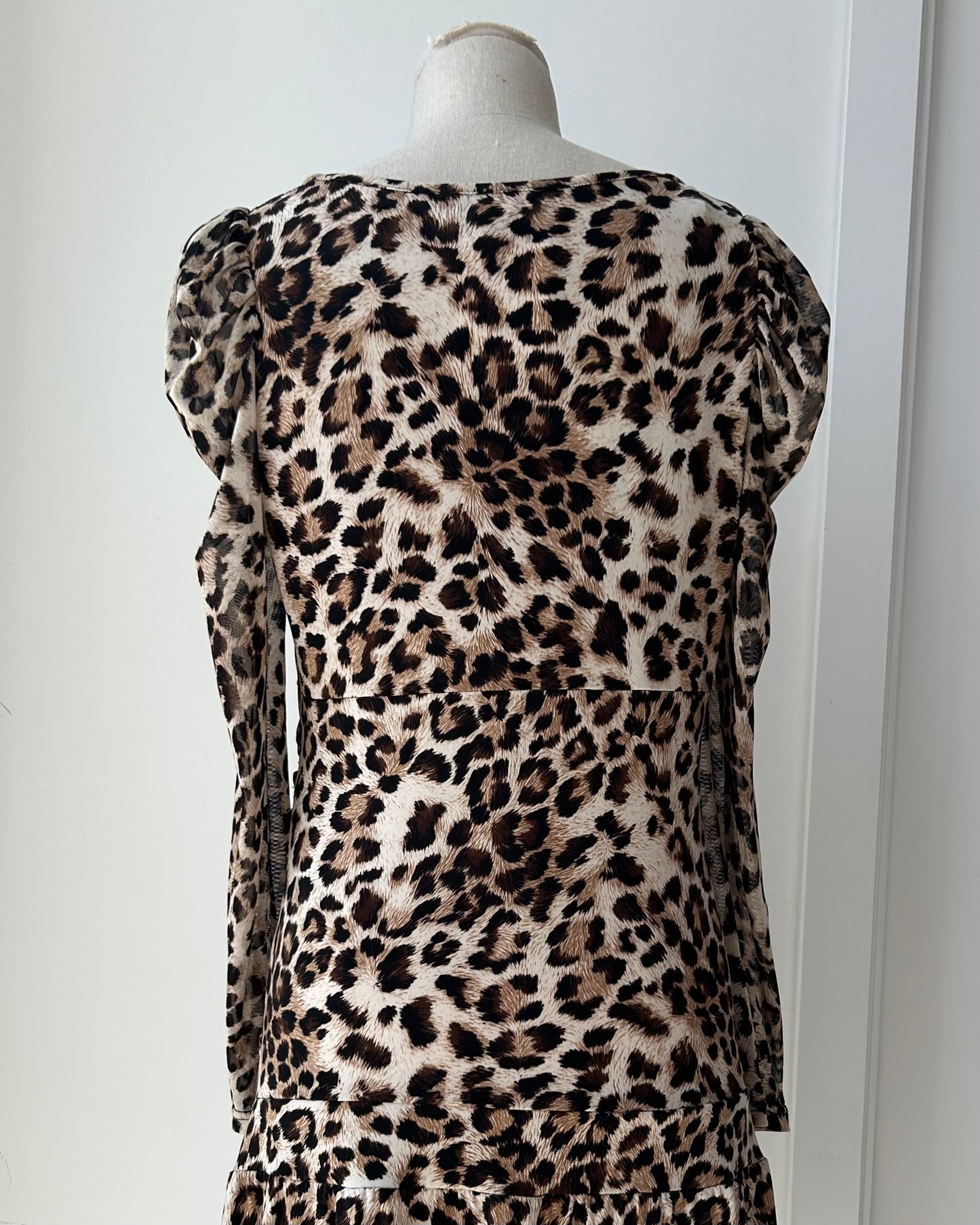 Morgan de Toi Leopard Print Long Sleeve Ruched Mini Dress - Large