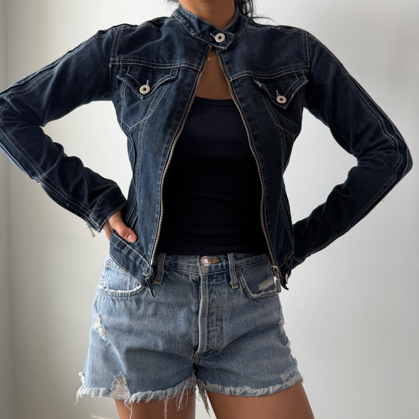 Dark Wash Moto Denim Jacket - X-Small