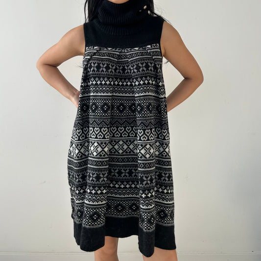 BNWT Jill Stuart Black Angora and Wool Blend Fair Isle Knit Sleeveless Dress - Medium