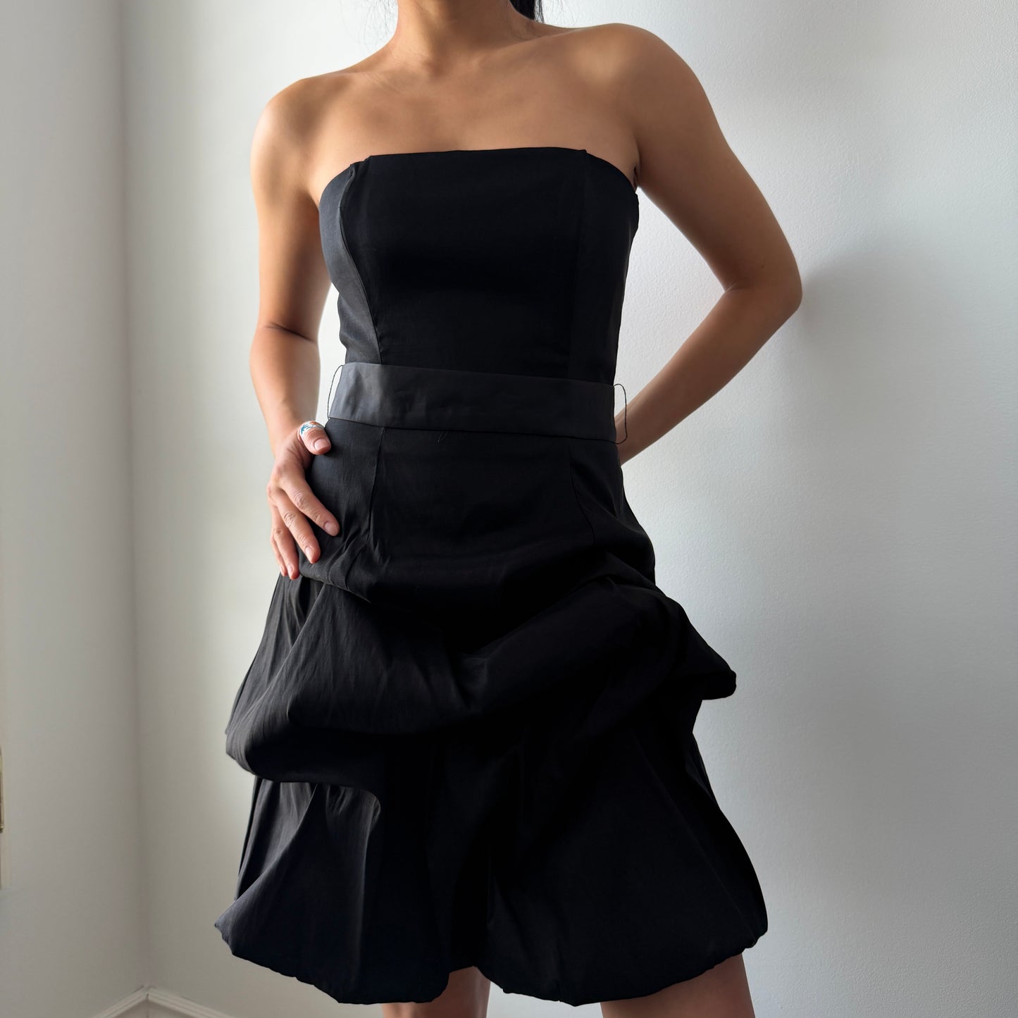90s Made in USA Fiesta Strapless Black Mini Dress - Small
