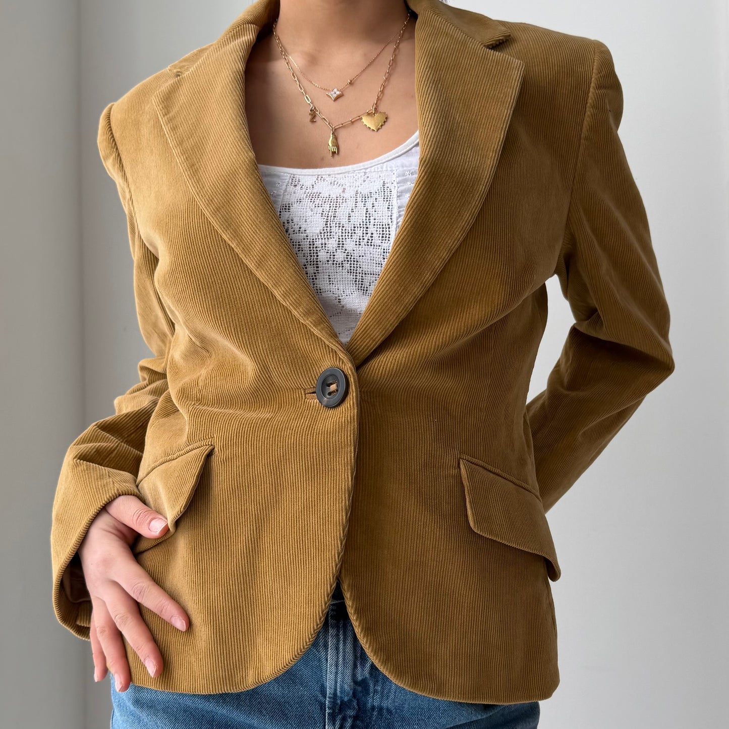 Marella Brown Corduroy Single Breasted Blazer - Small