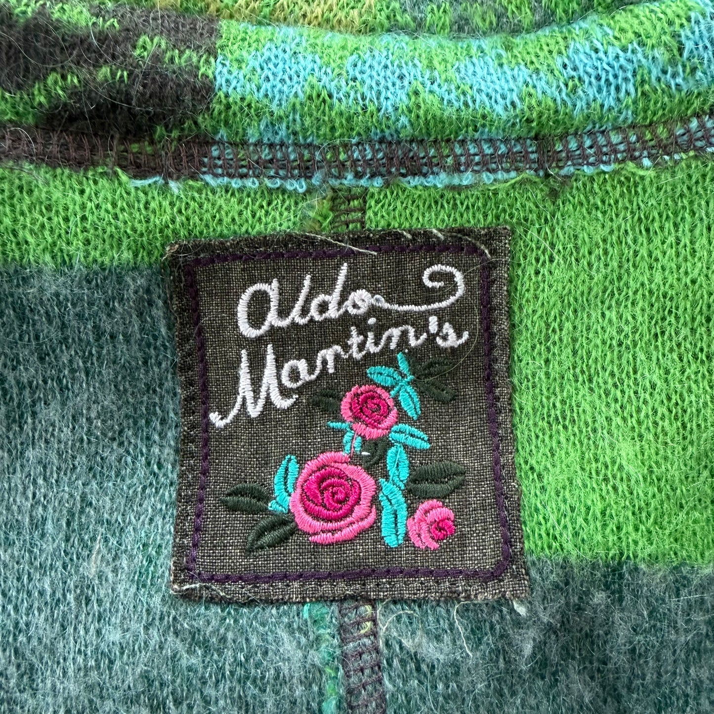 Aldo Martin’s Green Patchwork Knit Mohair Cardigan - Small