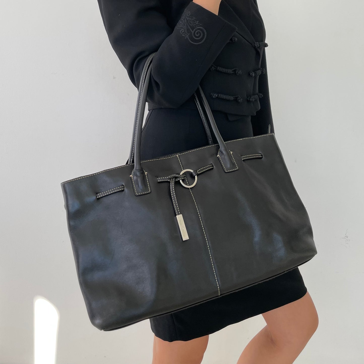 Agnès B. Voyage Black Leather Tote