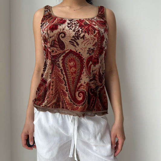 Brown Velvet Paisley Tank Top - X-Large