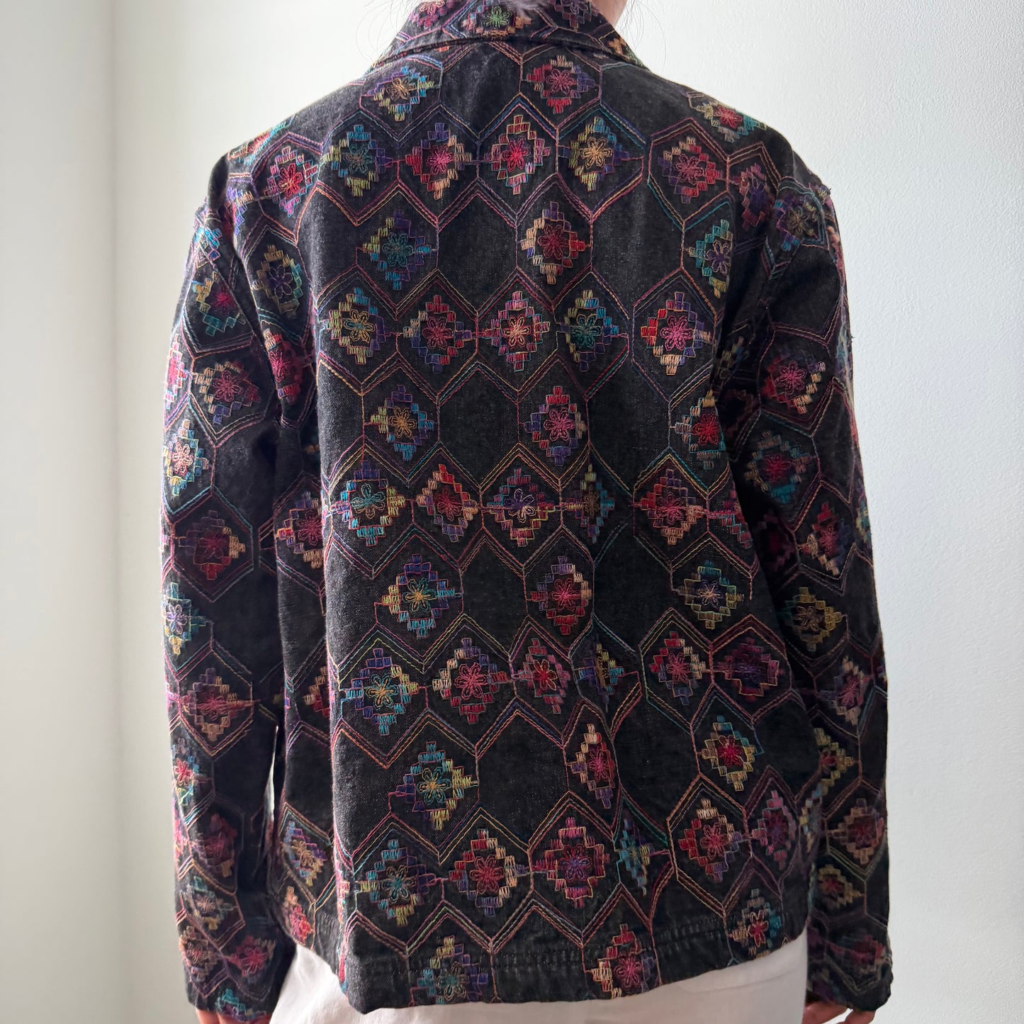 1990s Chico's Design Embroidered Denim Jacket - Medium