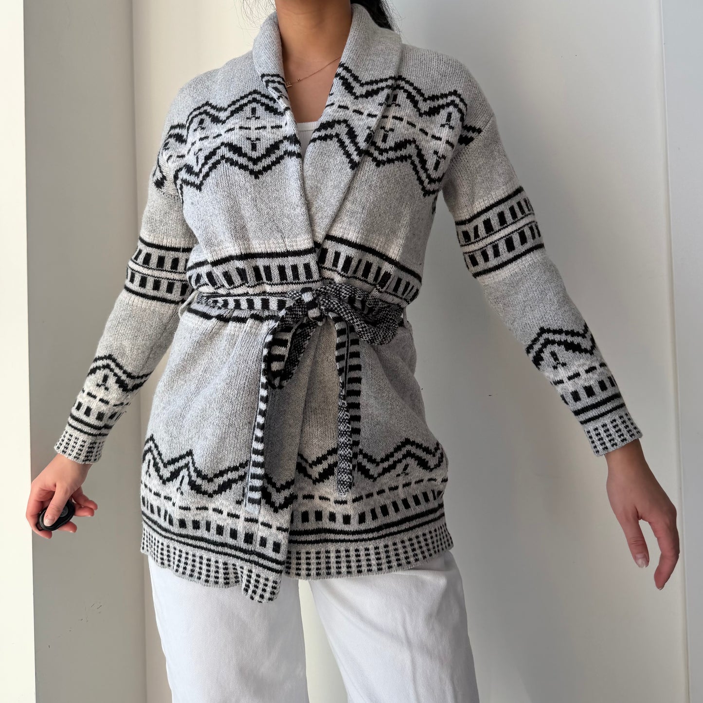 Rachel by Rachel Roy Grey Wool Blend Wrap Cardigan - X-Small