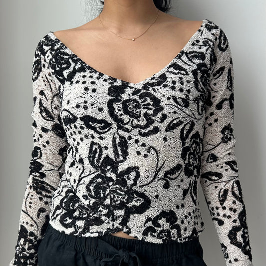 Free People Textured Floral Long Sleeve - X-Small