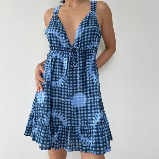 Urban Outfitters Blue Check Babydoll Dress - Medium