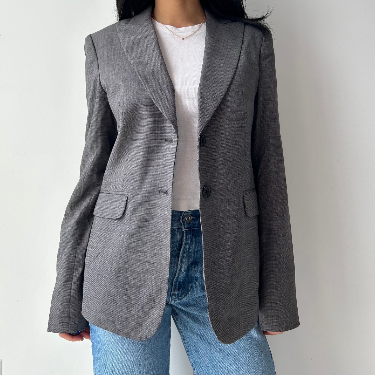 Pink Tartan Grey Wool Blazer - Small