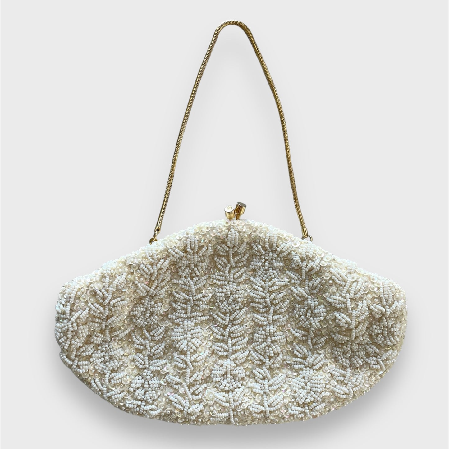 Vintage 1970s White Beaded Evening Bag