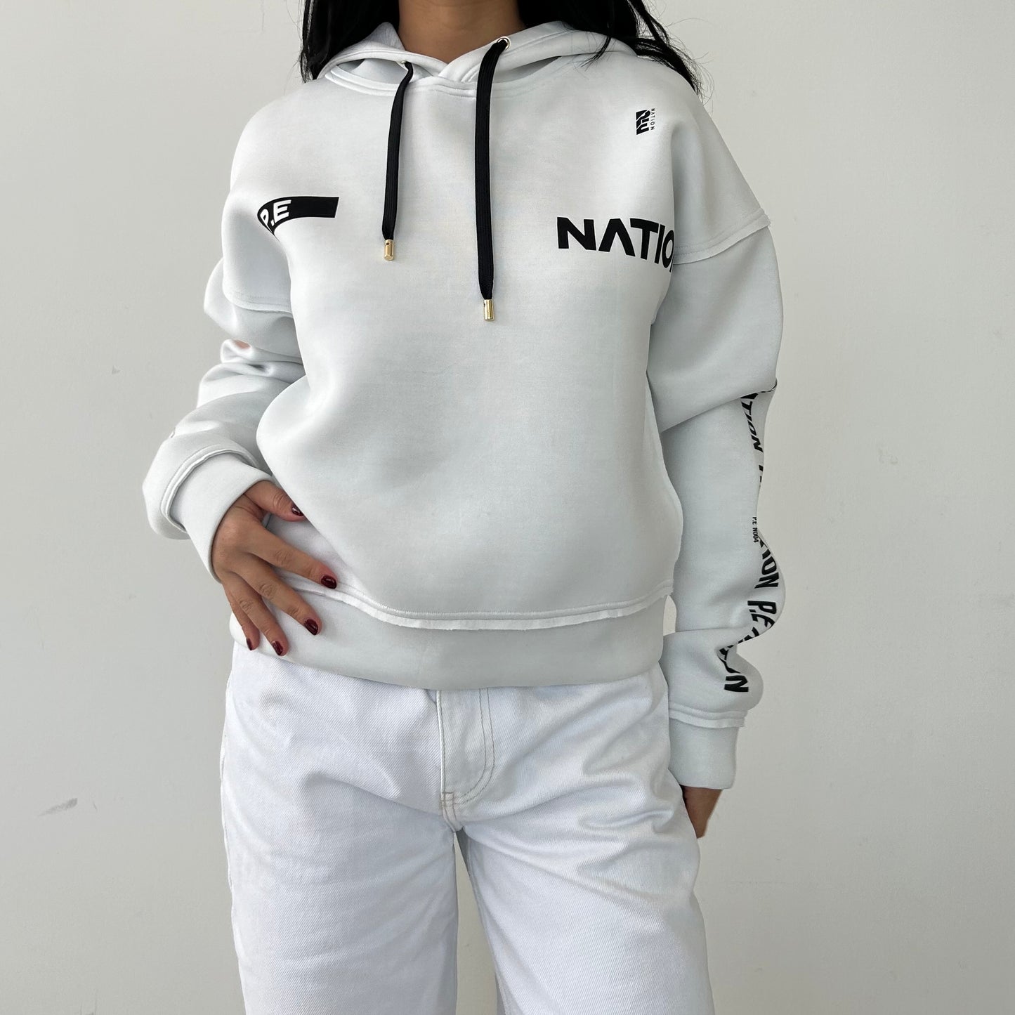 P.E Nation White Cropped Scuba Hoodie - X-Small