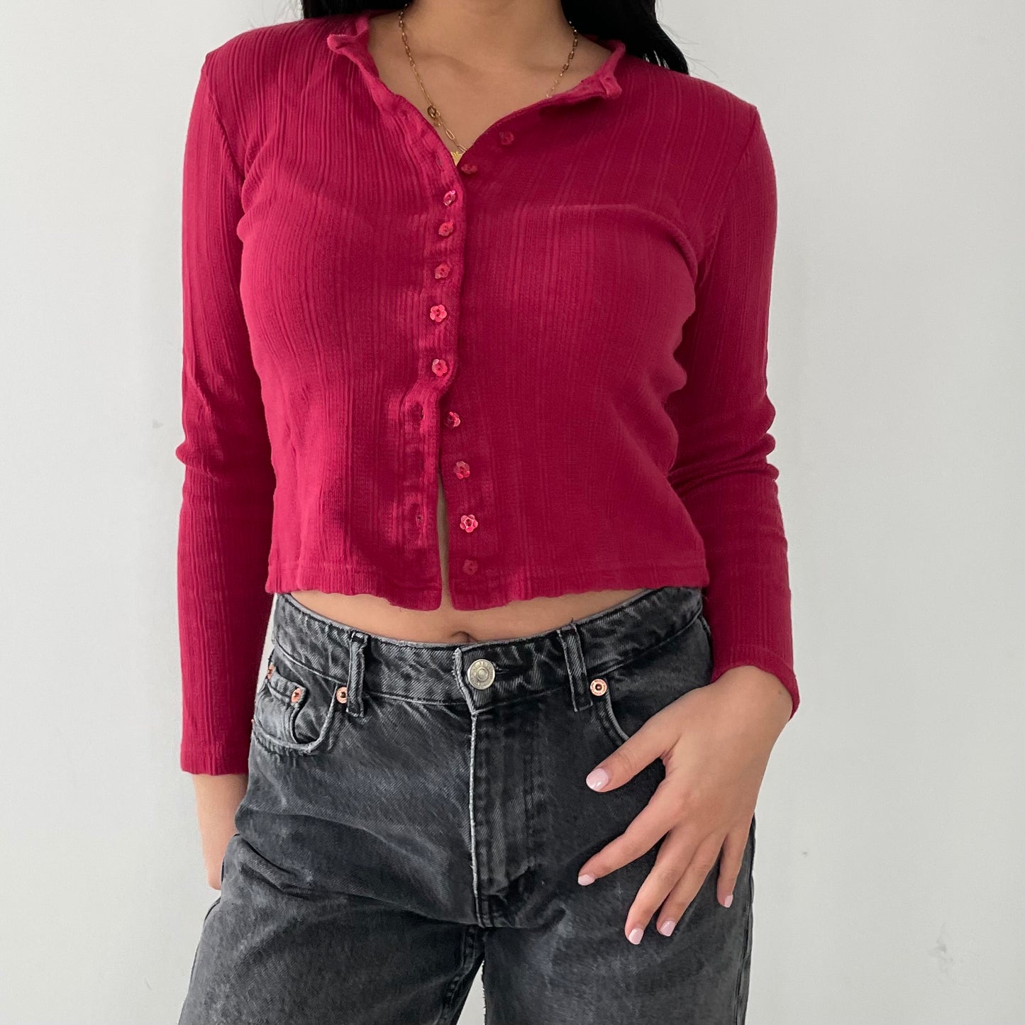 Early 2000s Compagnie Generale Aéropostale Red Pointelle Top - Small