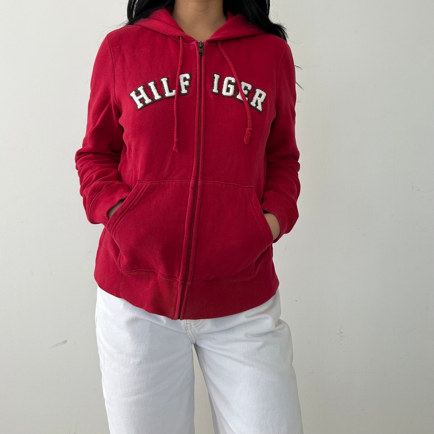 Tommy Hilfiger Red Spell Out Full-Zip Hoodie - Medium