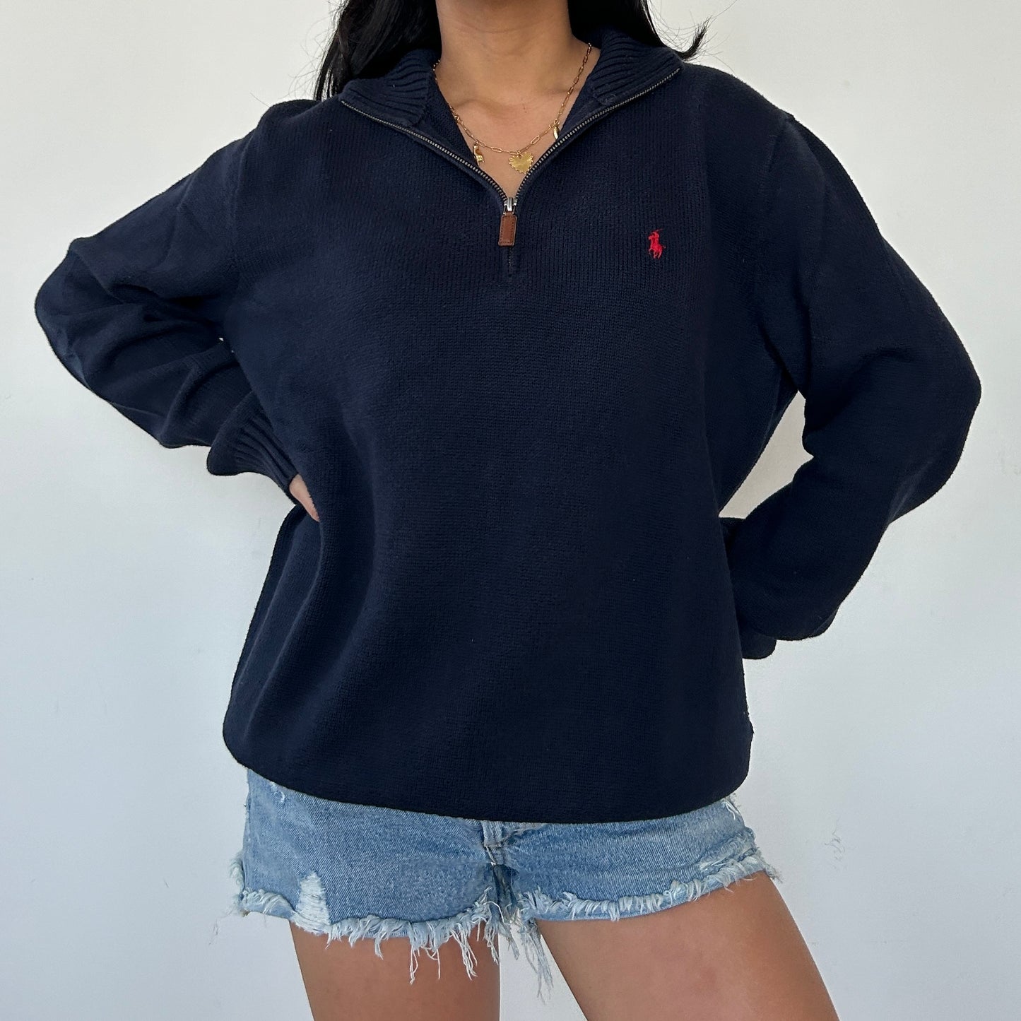 Vintage 1990s Polo Ralph Lauren Navy Quarter Zip - Large