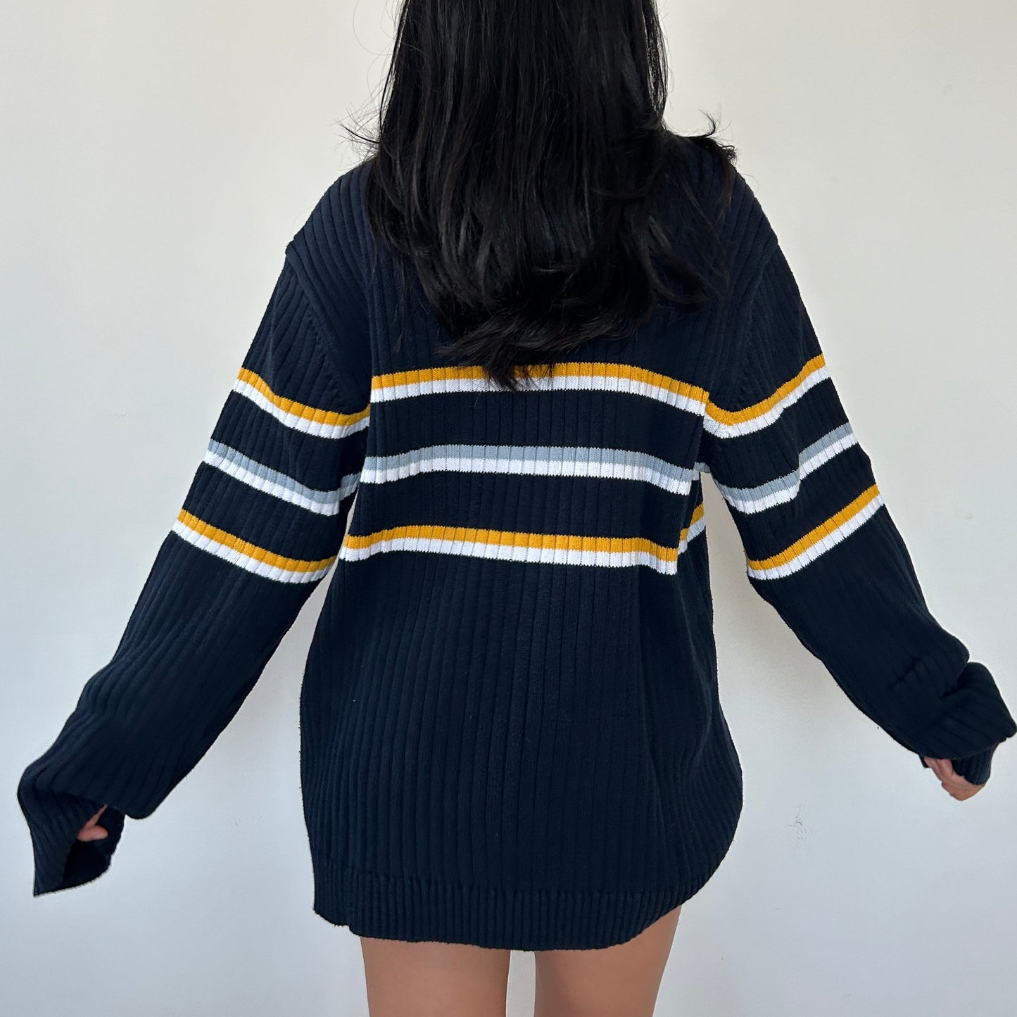 Vintage Chaps by Ralph Lauren Navy Ribbed Crewneck Knit Jumper - Large