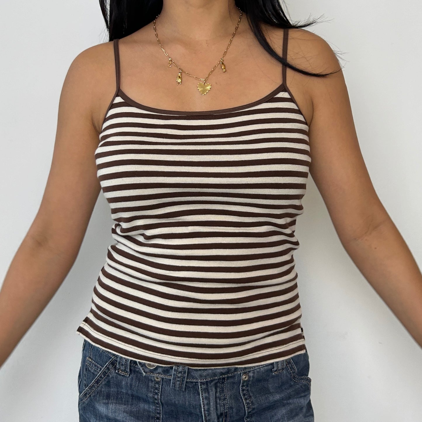 Brown and White Striped Cami - Medium