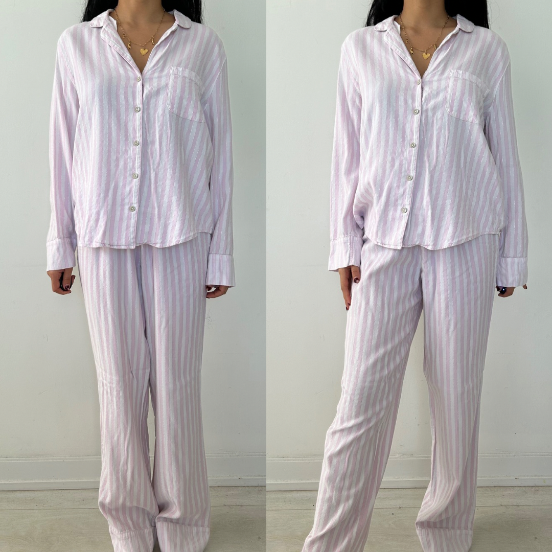 Victoria’s Secret Pink and White Striped Pyjama Set - Medium