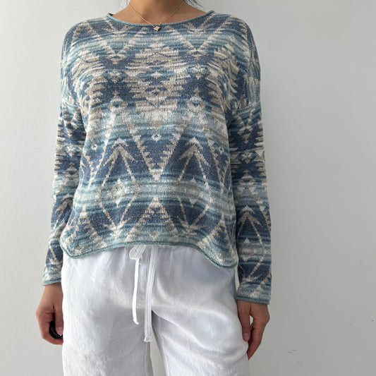 Denim and Supply Ralph Lauren Blue Aztec Print Knit Jumper - Medium