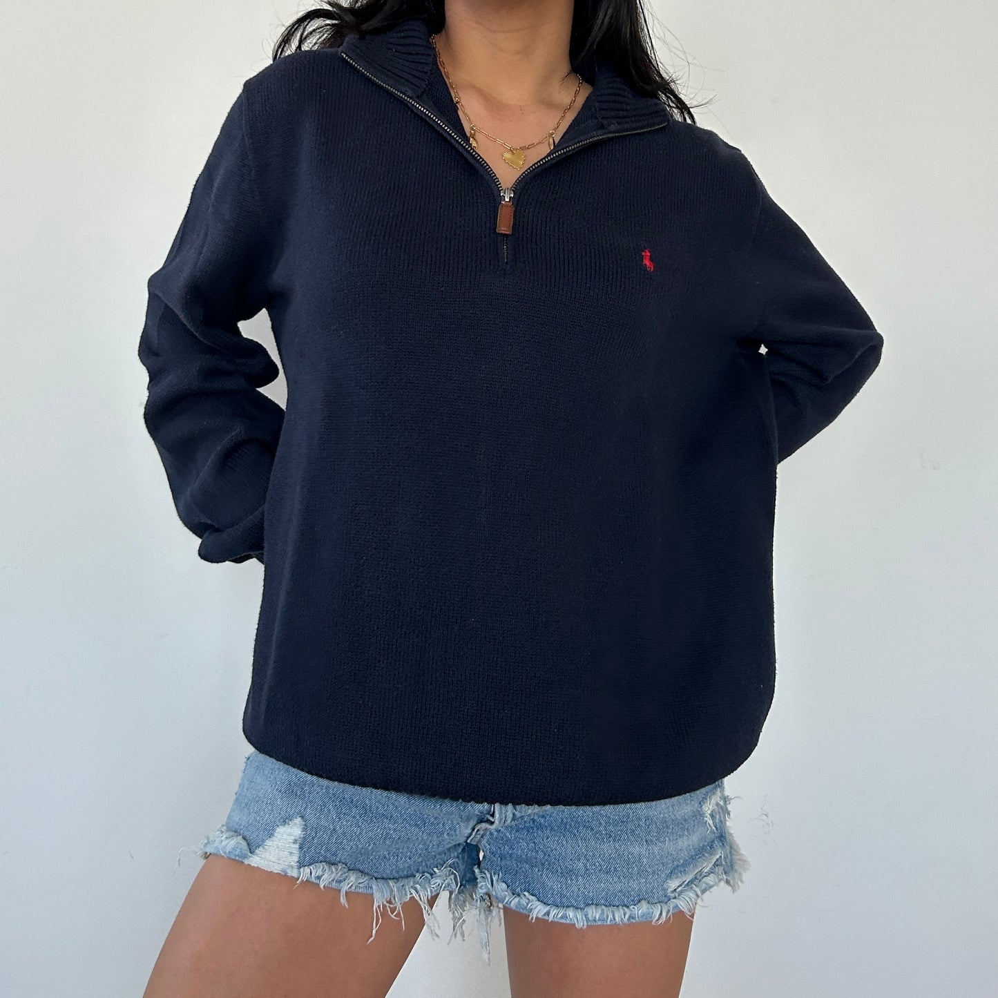 Vintage 1990s Polo Ralph Lauren Navy Quarter Zip - Large