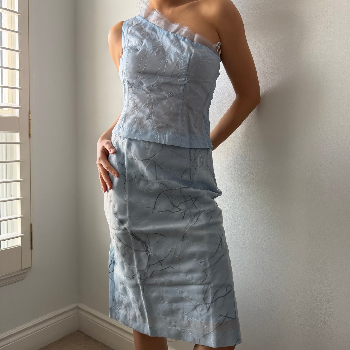 Playlord Blue One-Shoulder Skirt Set - X-Small