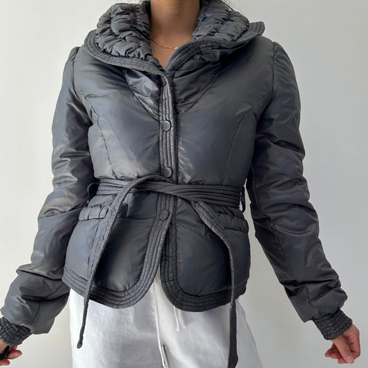 Killah by Miss Sixty Grey Metallic Belted Down Filled Puffer Jacket - Small