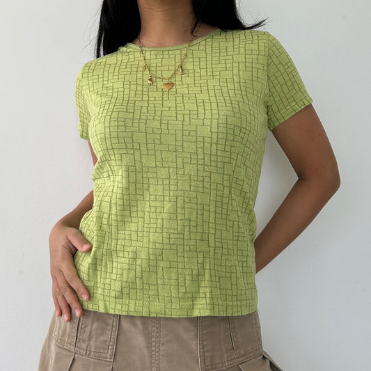 Lime Green Geometric Print Tee - Small